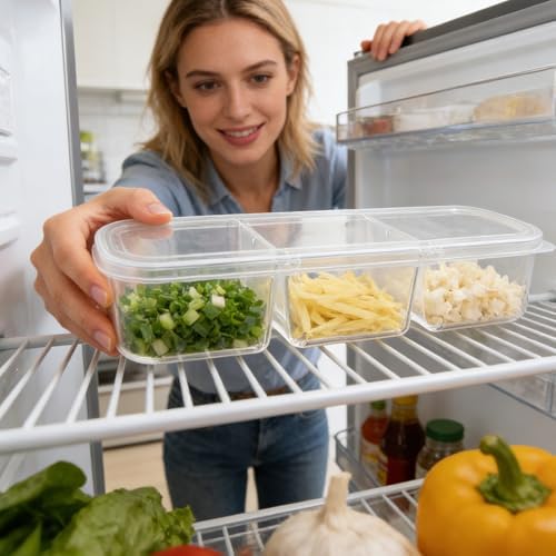 Fridge Storage Bins Box with Lid and Compartments