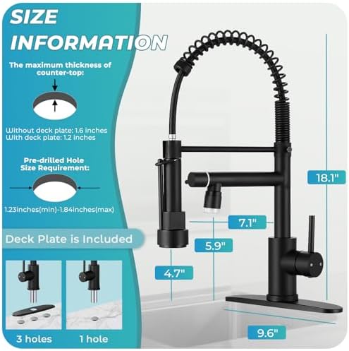 LED Kitchen Faucet with Pull-Down Sprayer, Matte Black