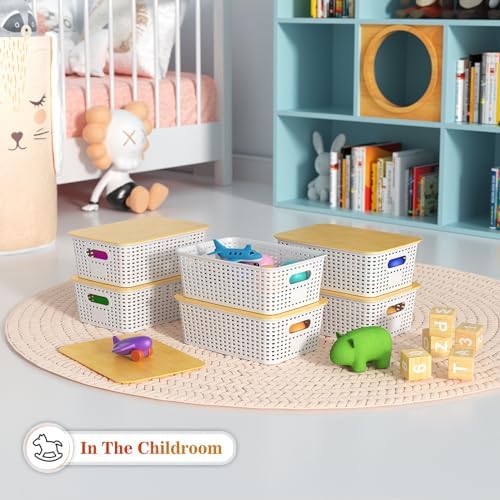 Ohmlove 6-Pack Plastic Storage Baskets with Bamboo Lids