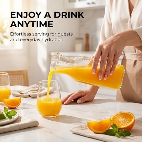4Pcs Square Glass Carafe Juice Containers 1 Liter Clear Glass Pitcher
