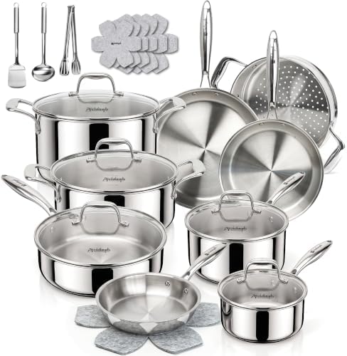 MICHELANGELO 5-Ply Stainless Steel Cookware Set, 23-Piece Pots and Pans Set