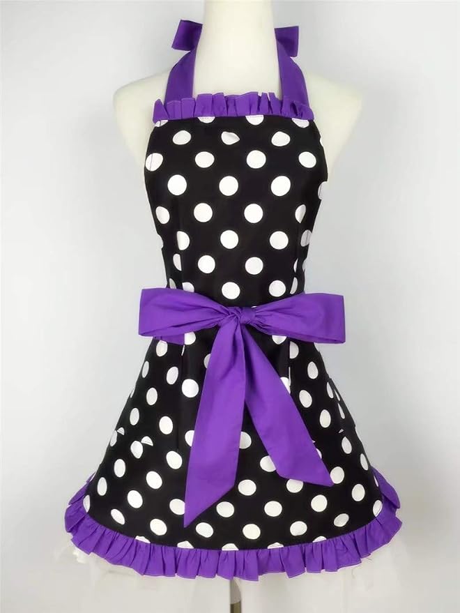 Hyzrz Cute Apron Retro Black Polka Dot Retro Ruffle Side Vintage Cooking Aprons - Image 2