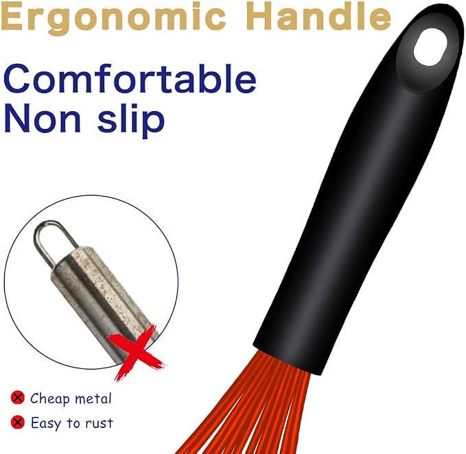 OYV Red Silicone Whisk, Sealed Waterproof Design Set of 3, Professional Kitchen - Image 5