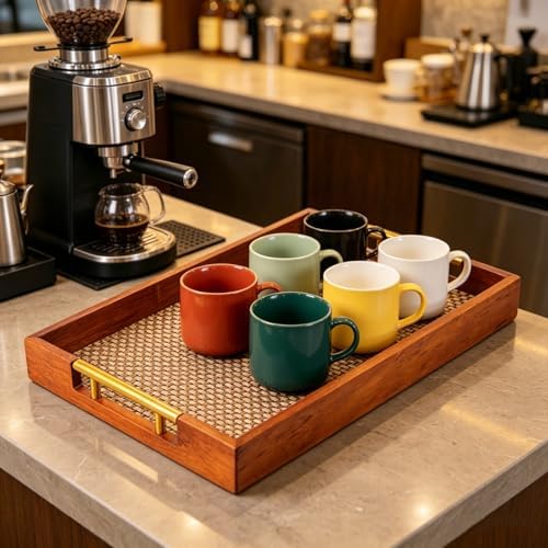 17.7x12in Wood Serving Tray with Handles Suitable for Coffee Tables