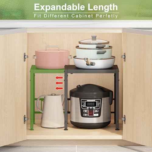 Expandable-Metal-Storage-Shelves-For-Pantry Kitchen Garage, 120lbs Heavy Duty Shelving Units For Small Appliance For Countertop Cabinets, Adjustable Shelf Organizer Riser Rack For Closet Warehouse