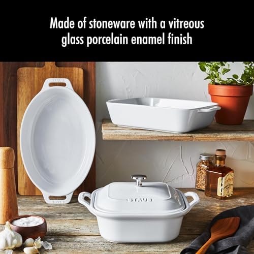 STAUB Ceramic 4-Piece Casserole Baking Pan Set, White