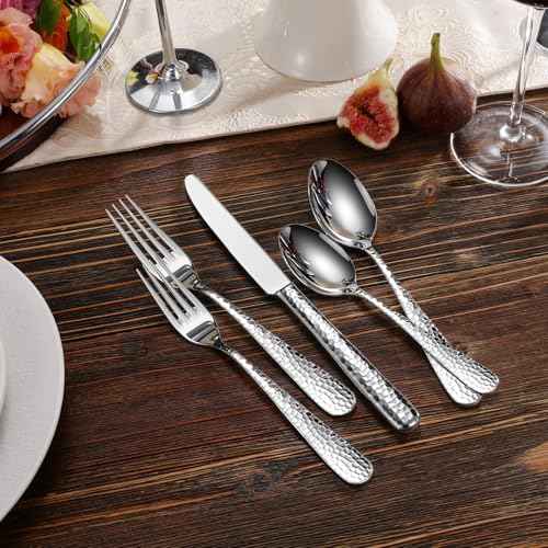 KEAWELL Premium Louise Hammered 20/45/65-Piece Silverware Set (65)