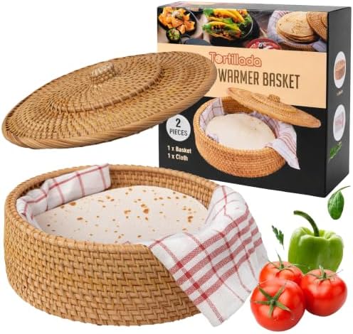 Tortillada - Tortilla Warmer 10 inch Rattan – Handmade Bread Basket