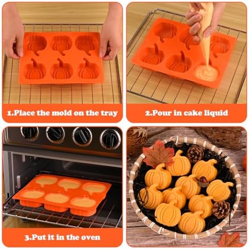 WMKGG 3 Pack Pumpkin Silicone Mold, 6-Cavity Pumpkin Cake Pan