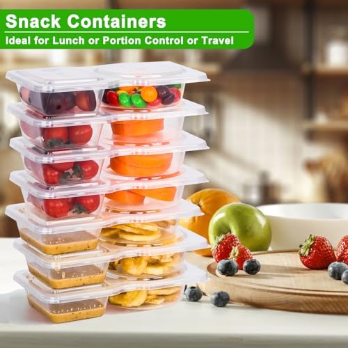 8 Sets Reusable Snack Containers with Lids, Double Compartment Snack