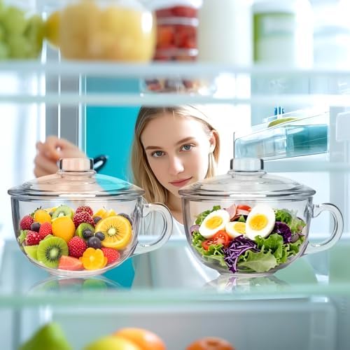 Clear Soup Bowls with Handle and Glass Lid Microwave Round Bowls Glass