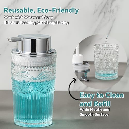 Glass Foaming Soap Dispenser for Bathroom with Silvery Foam Pump