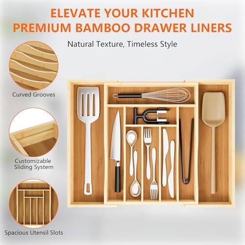 Expandable Bamboo Drawer Organizer Cutlery 7-9 Slots Natural