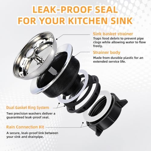 Kitchen Sink Drain Assembly, 3-1/2 Inch Basket Strainer