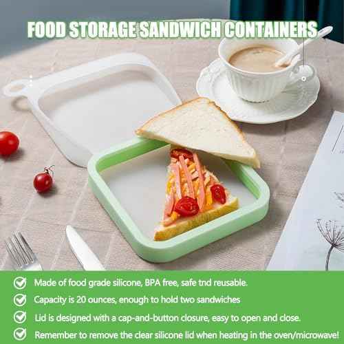3 Pcs Silicone Sandwich Containers, Green