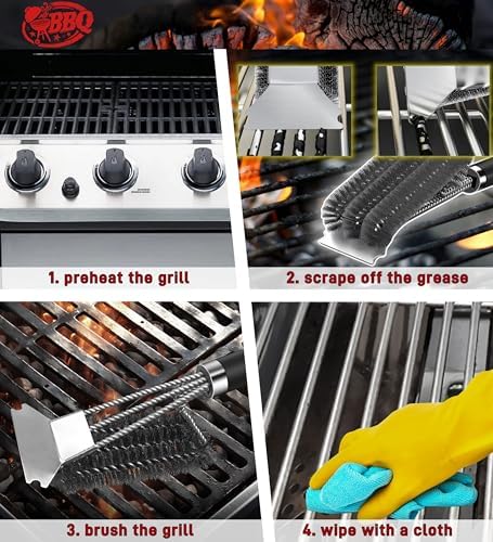 TNTOR Grill Brush with Scraper, 18" Adjustable Handle