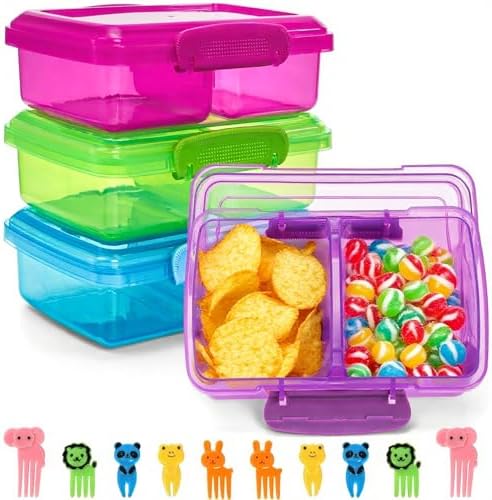 Hiceeden 4 Pcs Snack Containers with Lids, 2 Compartments Food