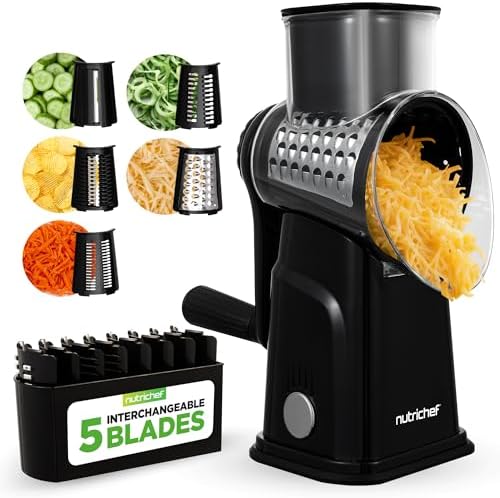 NutriChef 5-in-1 Cheese Grater & Shredder, Black
