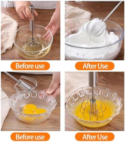 3 Pack Stainless Steel Egg Whisk, Hand Push Rotary Whisk Blender