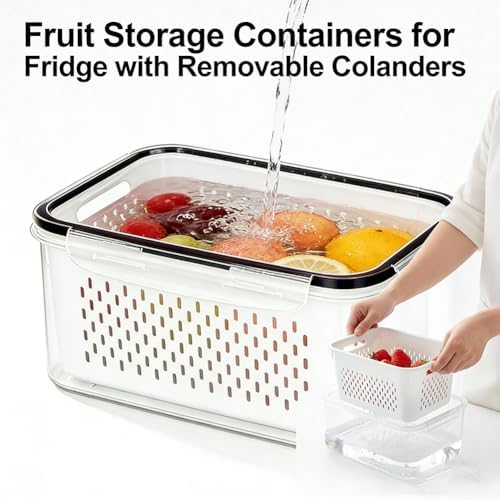 Fruit Storage Containers for Fridge with Removable Colanders