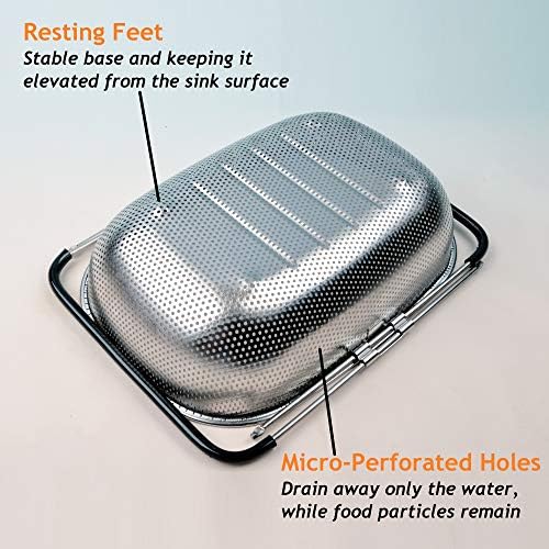 Over the Sink Strainer, Stainless Steel Kitchen Colander with