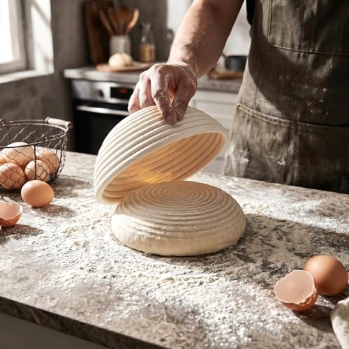 2 Pack Banneton Bread Proofing Basket Set 7.75x3.26 Inch Round Rattan