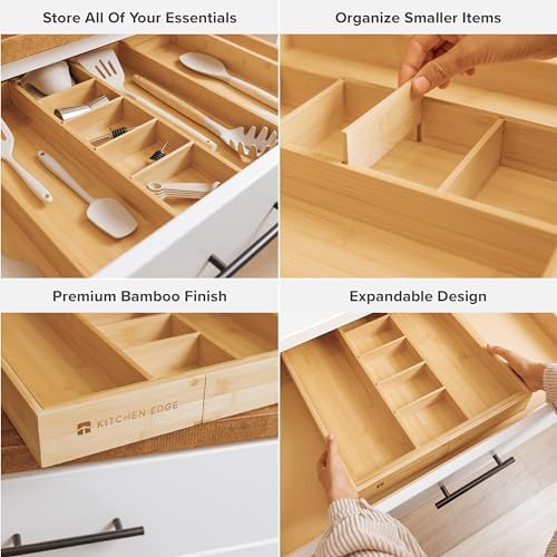 KitchenEdge Utensil & Junk Drawer Organizer, 16-28 in, Bamboo