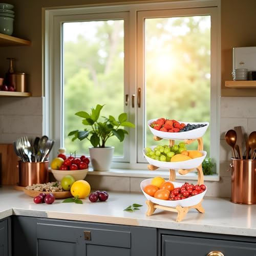 Fruit Bowl for Kitchen Counter, 3 Tier Plastic Serving Bowls with