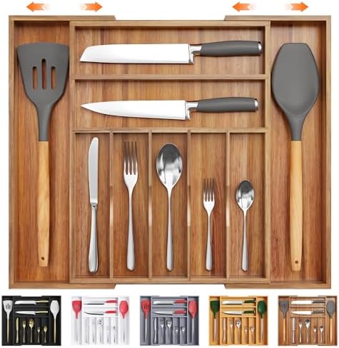 Bellsal Acacia Silverware Organizer Kitchen Drawer Organizer