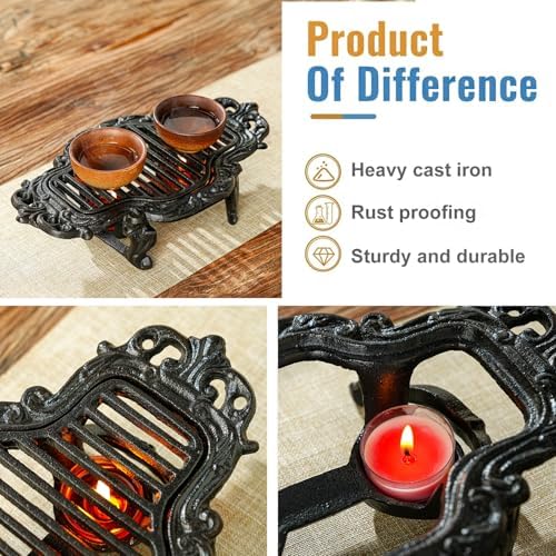 Sungmor Vintage Cast Iron Teapot Warmer with 2 Tealight Holders