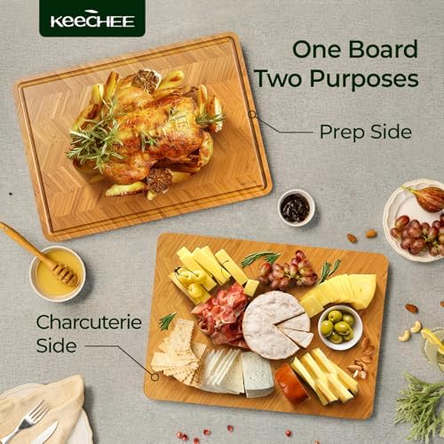 Keechee Bamboo Cutting Board, Reversible Wood Cutting Boards for