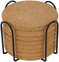 8 Pcs Drink Coasters with Holder, Thicker Cork Coasters for Drinks