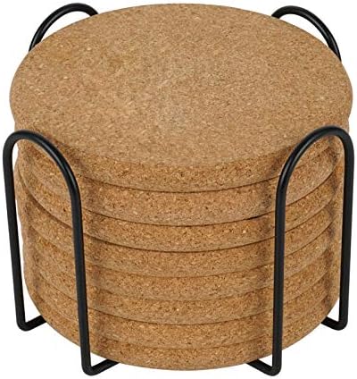 8 Pcs Drink Coasters with Holder, Thicker Cork Coasters for Drinks