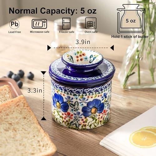 Butter Crock with Lid for Countertop, Ceramic French Butter Keeper