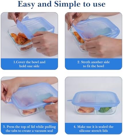 Linkidea 12 Pcs Silicone Stretch Lids, Blue & White