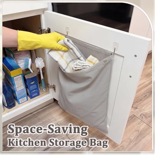 Tingjoo 2 Pack Reusable Dirty Rag Storage Bag Grey Cotton Dish Towel