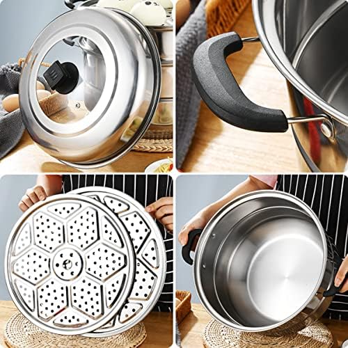 11.8inch Steam Pots with 3pcs Steamer Liners and Kitchen gripper 3-tier Stainless Steel Steamer Pot with Lid for Cooking Multipurpose Vegetable, Dumpling, Stock, Sauce