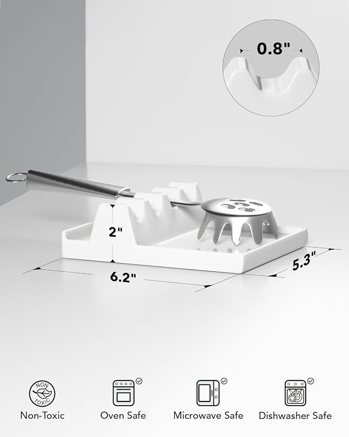 LE TAUCI Ceramic Spoon Rest for Stove Top, Spoon and Lid Rest for Kitchen - Image 3