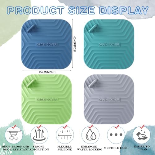Yinkin 4 Pcs Shower Drain Cover Silicone Tub Stopper Floor Drain Cover
