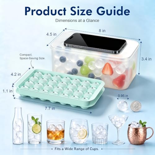 Ice Cube Tray with Lid and Bin - 3 Pack for 0.95 Inch Mini Ice Balls
