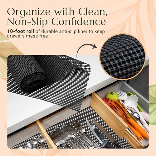 Bamboo Drawer Dividers 6 Pack with Non Slip Liner, Adjustable