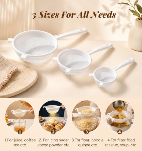 3 Pcs Plastic Strainer for Kefir Grains, Nylon Mesh Strainer for