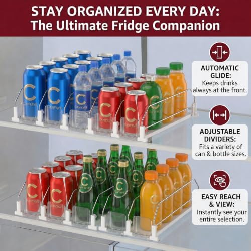 Canyave Self-Pushing Beverage Organizer for Fridge, Clear