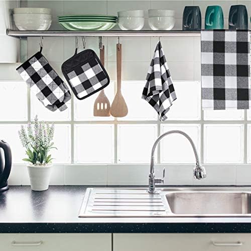Patelai 7 Pieces Buffalo Check Towels, Pot Holders and Oven Mitts