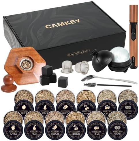 23Pcs Whiskey Cocktail Smoker Kit with Torch, 6 Flavors 12 Packs Wood