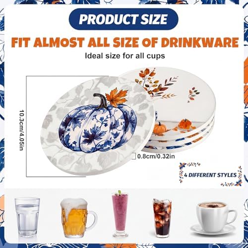 Hushee Fall Pumpkin Coasters Set of 4 Ceramic Blue Vase Chinoiserie
