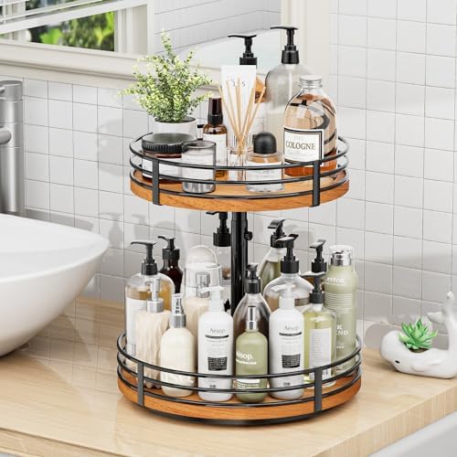 12 Inch 2-Tier Wood Lazy Susan Turntable Organizer