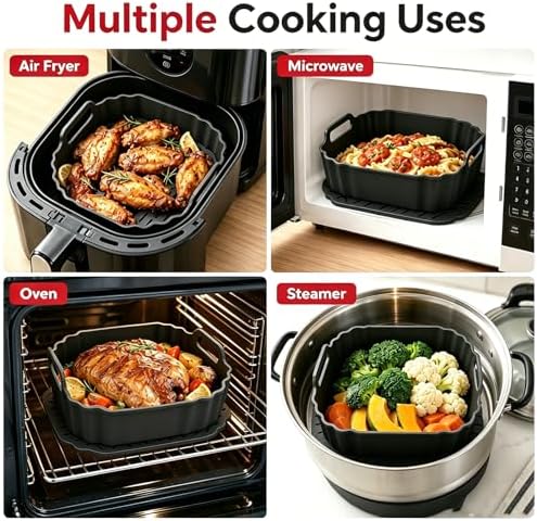 8.5 Inch Square Silicone Air Fryer Liners for Ninja AF141 AF181,2 Pack