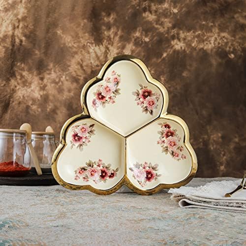 fanquare 3 Compartment Gold Floral Porcelain Platter
