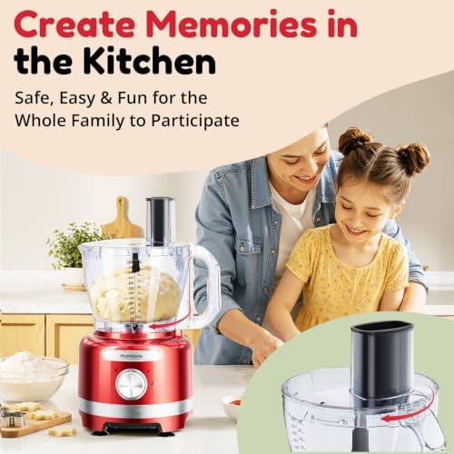 Homtone 16-Cup Food Processor with French Fry Cutter, Red